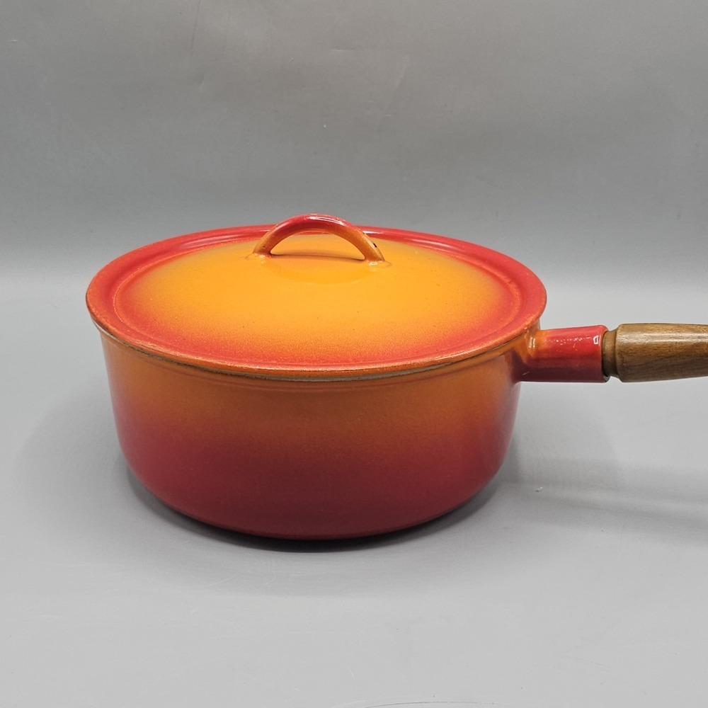 Vintage Orange Flame Descoware FE-18 Sauce Pan 3 QT With Lid Belgium